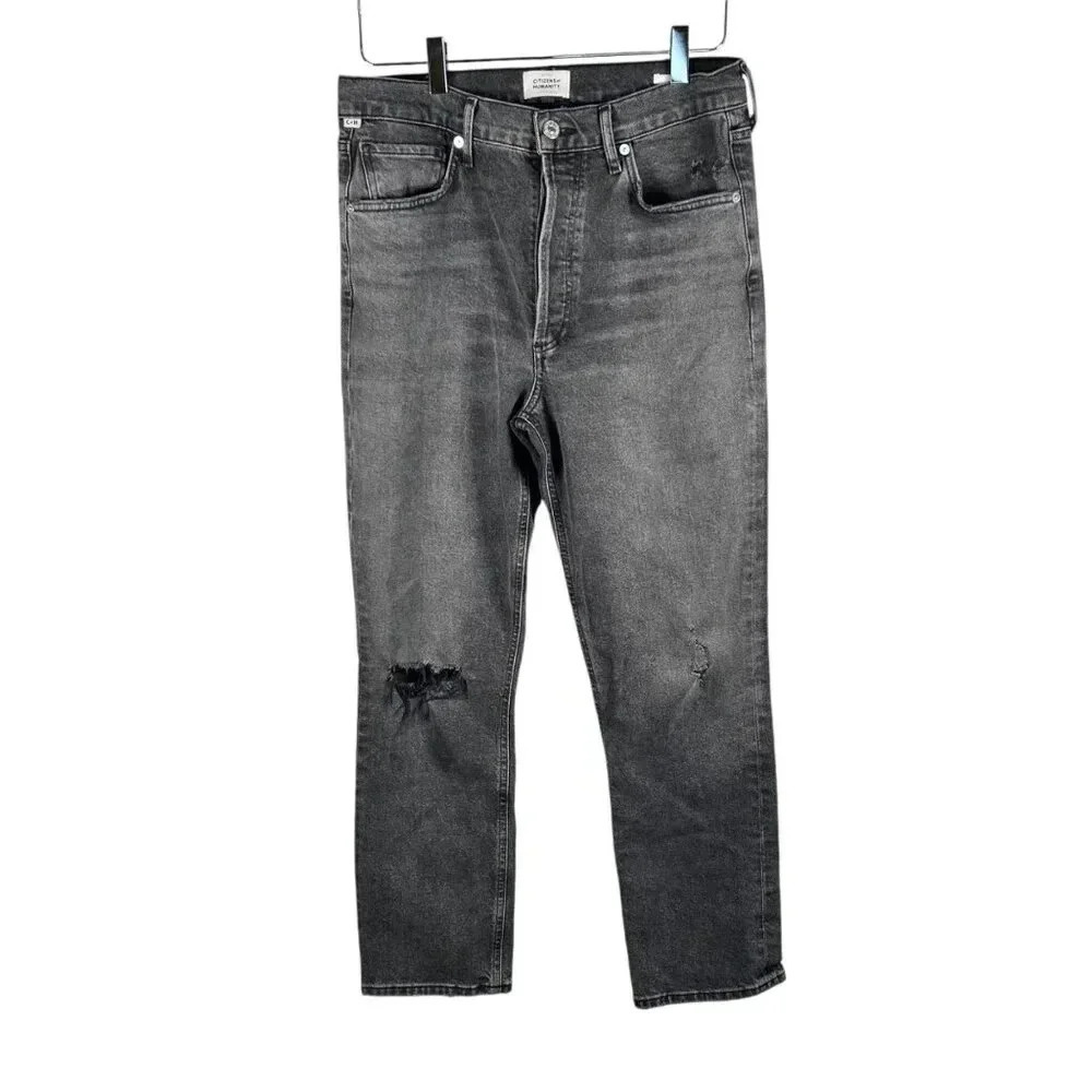 Citizens of Humanity Jolene Size 29 Jeans Denim Black Distressed High Rise